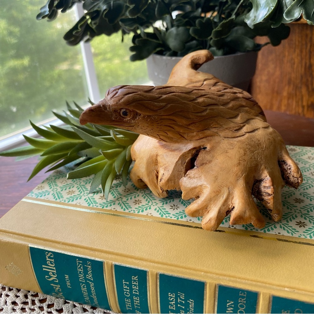 Vintage Wooden Burl Eagle Sculpture EUC - Picture 2 of 10